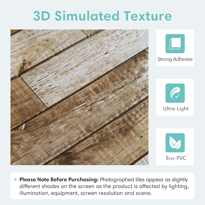 Commomy Faux Wood 3D Peel and Stick Tiles - 10 Pcs 11.8"x11.8" | Wood Wall Stickers Tiles Ultralight PVC Wall Paneling for Bedroom, Bathroom, Kitchen Backsplash (9.7 sq.ft) - Image 3