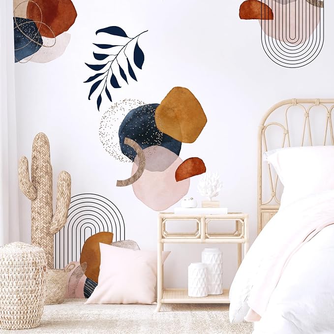 Boho Mid-Century Modern Wall Decals Peel and Stick, Large Archs Abstract Vinyl Wall Stickers, Removable Leaves Plants Home Decor Art for Bedroom Living Room Classroom Office - Image 5