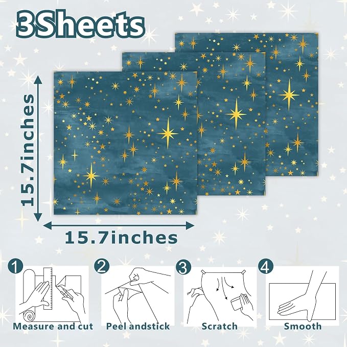 Navy Peel and Stick Wallpaper Gold Star Self Adhesive Contact Paper Sticker | Removable vinyl film, golden star wall stickers, retro starburst ceiling decor, art murals, for cabinets bedroom living room - Image 4