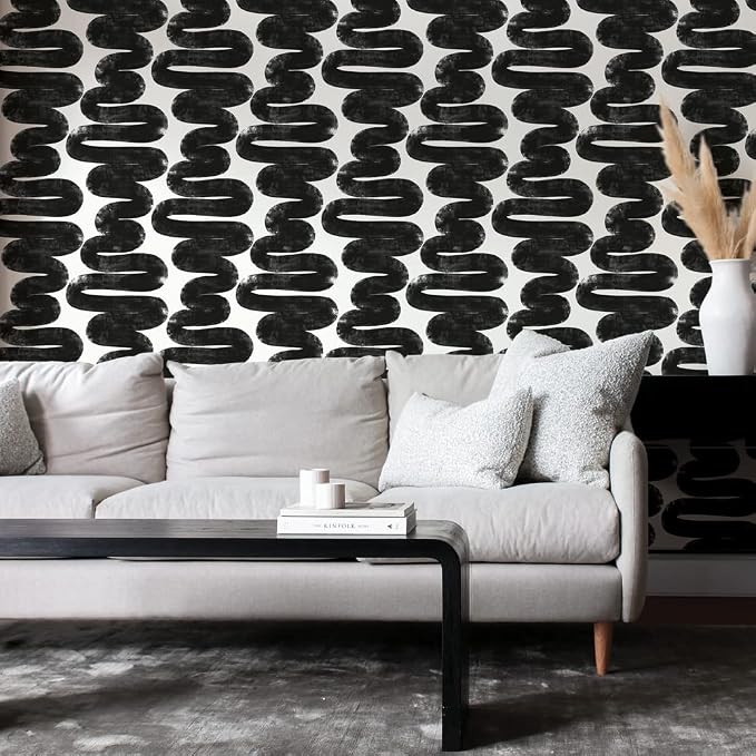 Tempaper x Bobby Berk White & Black Wiggle Room Removable Peel and Stick Wallpaper, 20.5 in X 33 ft, Made in The USA - Image 8