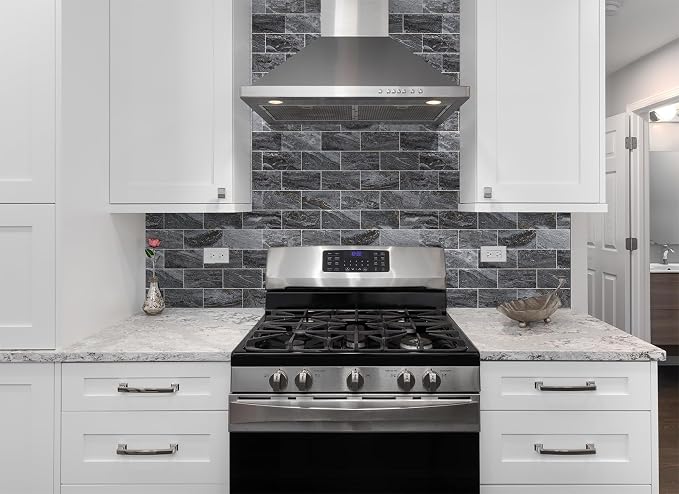 StyloVue 100 Pieces Peel and Stick Backsplash for Kitchen, 3" x 6" PVC Subway Tile 2026 Upgraded Gray-Gold Stone Backsplash Stick on Tile Elevate Kitchen Fireplace RV - Image 6