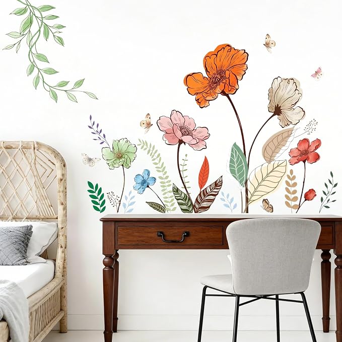 Flower Wall Decals Large Boho Wall Stickers - Wildflower Floral Spring Wall Art Decals Wall Decor Peel and Stick for Living Room Bedroom TV Wall - Image 5