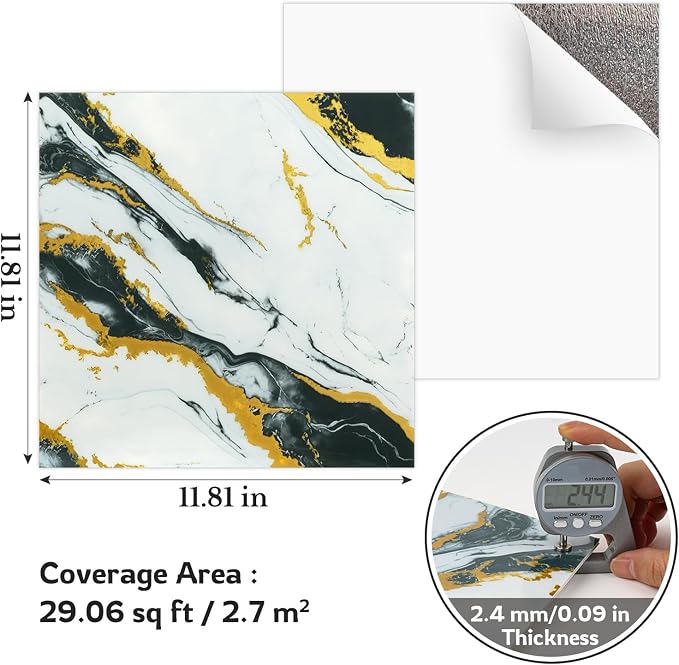 2.4mm Thick Marble Peel and Stick Wall Panels, Self-Adhesive Waterproof Wallpaper for Kitchen Backsplash, Bathroom Wall Decor, 30 Sheets - Image 5