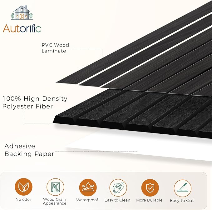 Acoustic Wall Panels, 12 Pack 11.8”x15.7”x0.35”,Rustic Walnut | Simulated PVC Wood Grain Finish,Self Adhesive Wall Panels,100% Polyester Fiber Noise Canceling Panels,Sound Proofing Panels - Image 2