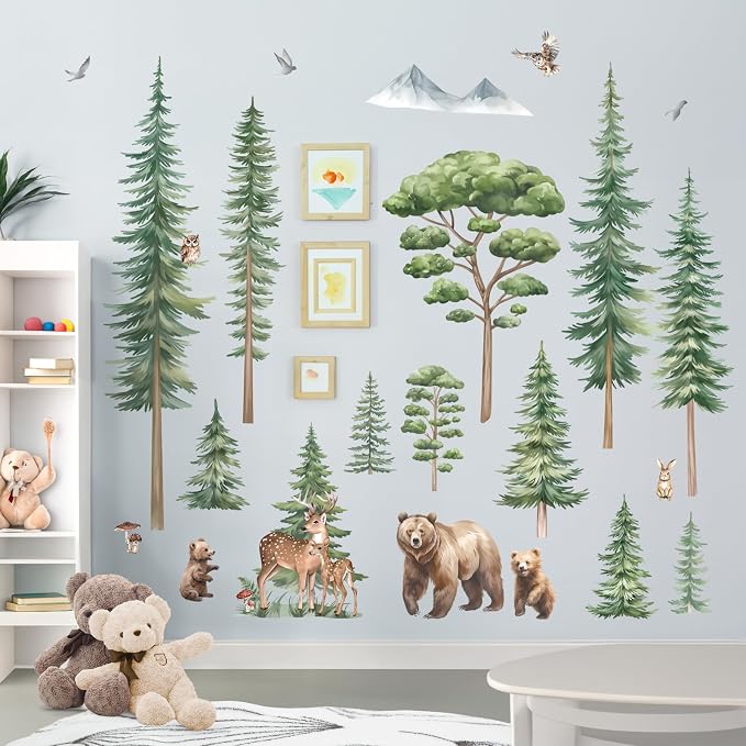 decalmile Pine Tree Woodland Forest Animal Bear Wall Decals Stickers (XL) - Image 3
