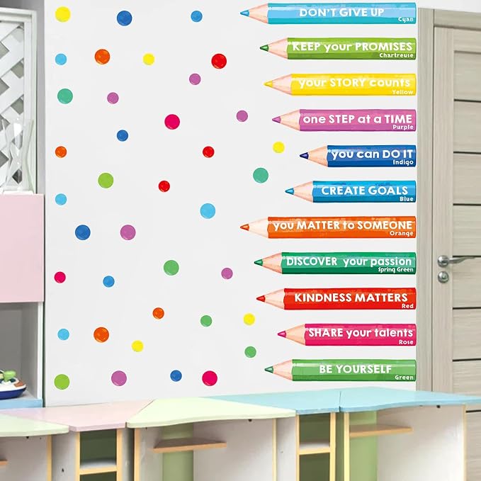 Inspirational Wall Decals, Multicolor Pencils Polka Dots Wall Stickers, Peel and Stick Motivational You Can Do It Wall Decor for Playroom Classroom Nursery Preschool Decoration - Image 3