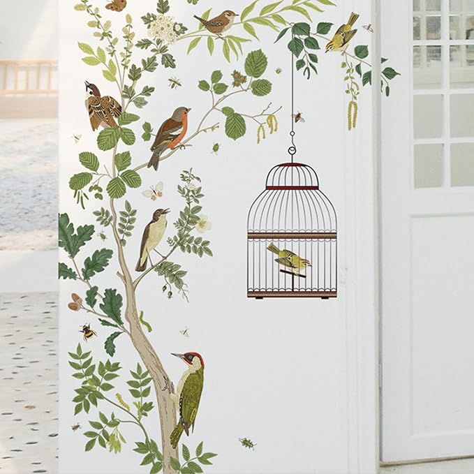 Removable Bird on Bracnch Wall Stickers, DIY Romantic Birdcage Decor Tree Wall Murals Peel and Stick Wall Art Stickers Home Decor for Gilrs Bedroom Nursery Rooms Living Room - Image 4