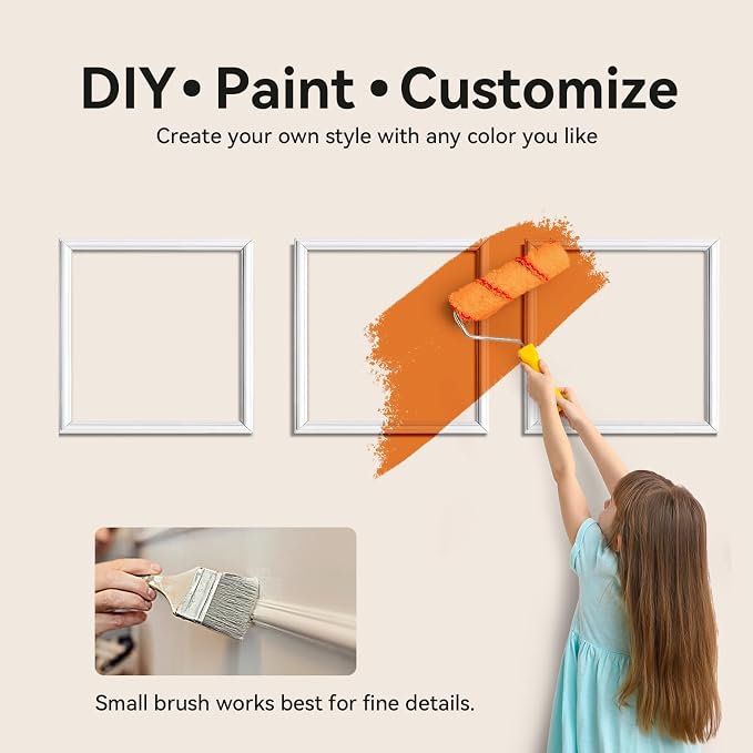 Upick Peel and Stick Wainscoting Pre-Cut Wall Molding Kit, 20"x20", 3-Frame | PS Panels,Moisture Resistant,Pre-Primed,DIY Installation,Accent Walls,Living Room,Hallway,Bathroom,Trim for Walls - Image 5