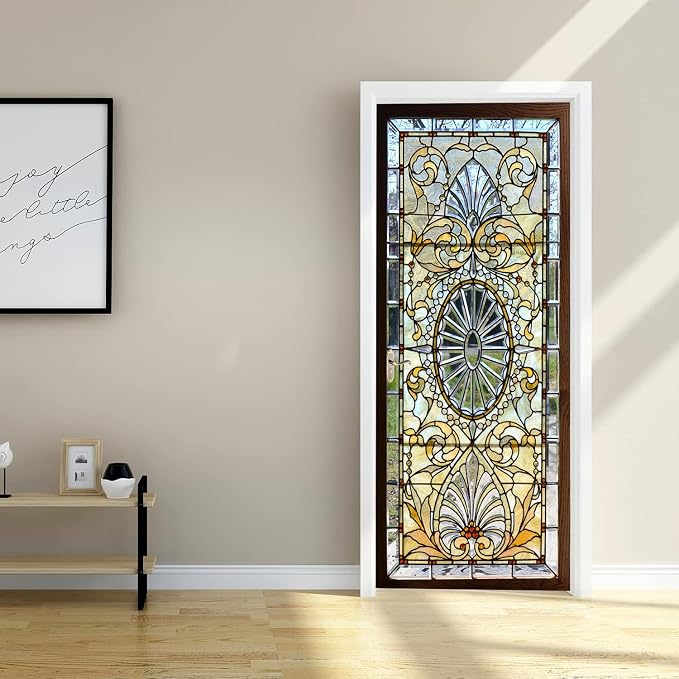 artfanke 3D Stained Glass Door Sticker Peel and Stick 33.5"x84.6"- Self-Adhesive Door Murals Wallpaper - Waterproof Wall Decal for Home Bedroom Decor (2 Sheets/Set) - Image 3