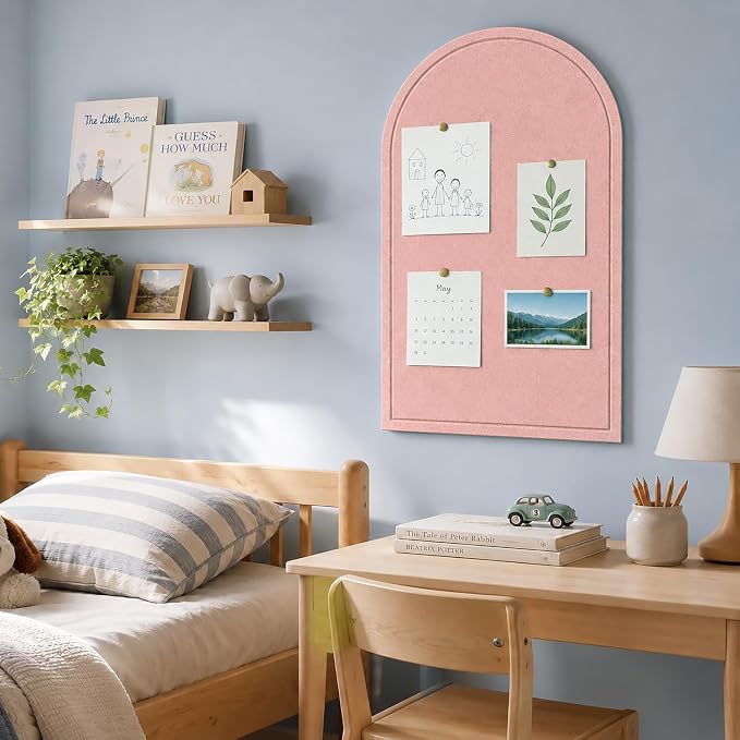 Large Arched Felt Bulletin Board, Sized 36" x 24" for Office & Wall Decor – 6 Customizable Adhesive Tiles with Pins are Perfect to Display Your Photos (Pink-B) - Image 4