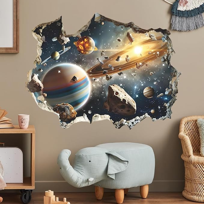 Quanhaigou 3D Galaxy Outer Space Wall Decals Stickers Wall Murals Wallpaper Decor for Home Floor Living Room (Universe Planet) - Image 8