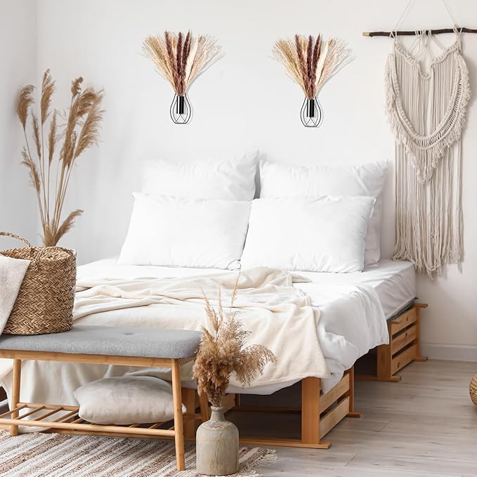 Otoolling Boho Wall Decor Set of 2 – Metal Hanging Wall Art with Faux Pampas or Eucalyptus,Minimalist Bohemian Accent for Living Room, Bedroom, Entryway(Black,Pampas) - Image 6