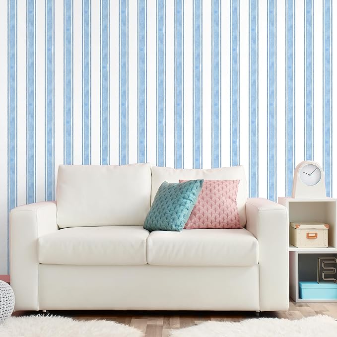 Affrolling Striped Peel and Stick Wallpaper 15.75"x118.11",Blue | Watercolor Self Adhesive Contact Paper, Removable for Bedroom Cabinet Furniture, Cute Decor for Nursery Craft Room DIY - Image 3