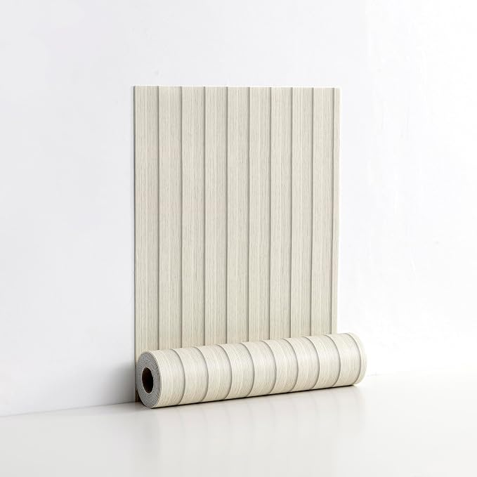 Beige Peel and Stick Slat Wall Panels,Wood Grain Paneling 118"x15.75" | (13Sq.ft)Self-Adhesive,Soundproof,Moisture-Resistant,3D,Faux Wood Panels,for Bedroom,Bathroom,Entryway,Walls & Ceilings by LVSHI