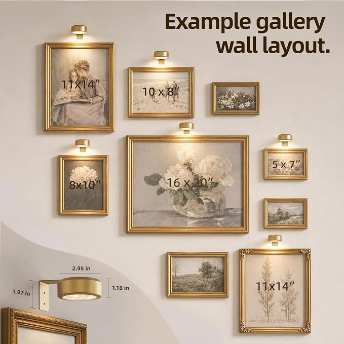 EZVALO Picture Lights for Wall, Rechargeable Battery Magnetic Poster Lights with 3 Color Temps & 12 RGB, Remote Dimmable Timer Light, Wall Decor Light for Art Display (6 Pack with Charging Station) - Image 8