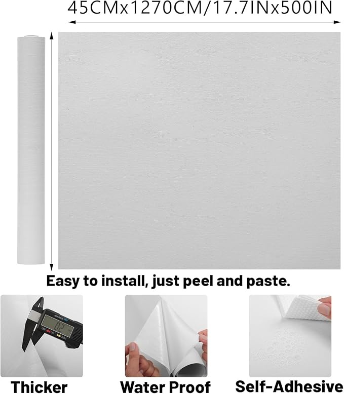 Peel and Stick Wallpaper White Wood Wall Paper - 17.5 x 500 Inch Self Adhesive Wallpaper Peel and Stick, Easy to Paste Wall Contact Paper for Stand Liner, Table and Door Makeover Decor - Image 2