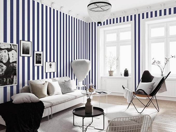 Jeweluck Blue Striped Wallpaper Peel and Stick Wallpaper 17.7”x196.8” | Blue and White Contact Paper Stripe Wall Paper Waterproof Removable Self Adhesive Decorative for Accent Walls Cabinets Vinyl - Image 9