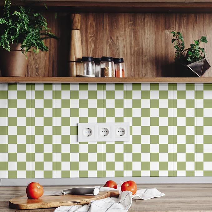 Drydiet Light Green Checkered Peel and Stick Wallpaper 15.75'' X 118" | Plaid Funky Checkered Contact Paper, Waterproof Contact Wallpaper, Vintage Gingham Decor for Room Bathroom Cabinet, Trendy - Image 4