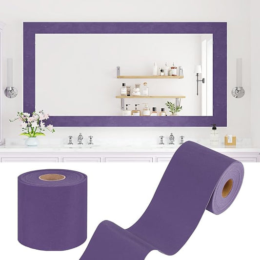 WESTICK Purple Velvet Mirror Tape Border Peel and Stick Decorative Bulletin Board Borders for Classroom Self Adhesive Removable Purple Mirror Frame Sticker for Bathroom Decor Photo Frame 3.9" x 160" by WESTICK