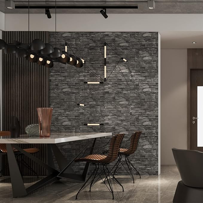 20PCS 3D Wall Panels Peel and Stick Foam 3D Brick Wallpaper Peel and Stick Black Faux Stone Wall Panel Self-Adhesive Wallpaper (20PCS, Black) - Image 3