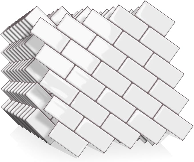 Joysticky 10-Sheet Peel and Stick Backsplash, 12" * 12" Crystal Texture Stick on Tiles Backsplash for Kitchen & Bathroom，Thicker Design Peel and Stick Wall Tiles（Warm White） by Unknown