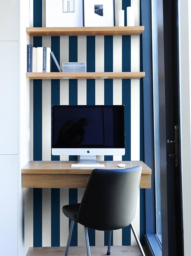 Guvana 118"x17.7" Blue and White Striped Contact Paper Navy Blue Peel and Stick Wallpaper Modern Removable Wallpaper Self-Adhesive Wall Paper for Accent Wall Countertop Shelf Drawer Decor - Image 4