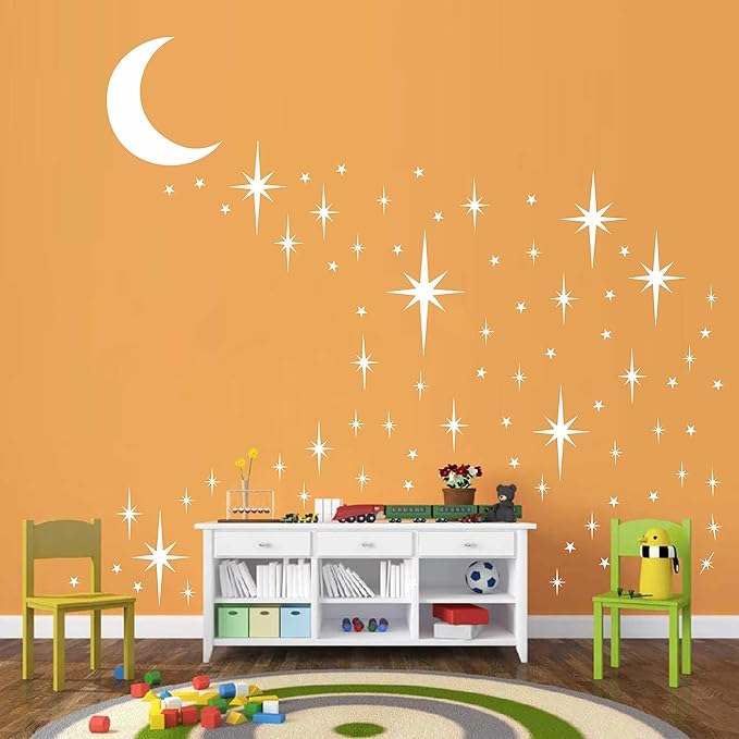 Retro Starburst Wall Decals Stars Wall Sticker Star Moon Vinyl Decal White | Celestial decor, sparkle moon wall stickers decoration, peel and stick, removable art mural, for bedroom living room nursery - Image 3