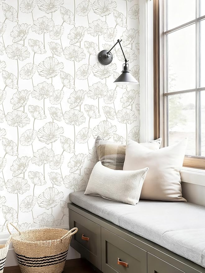 Orainege Modern Peel and Stick Wallpaper Beige and White Floral Wallpaper | 17.3inx118.1in Self Adhesive Contact Paper Decorative Wallpapers for Bedroom Bathroom Cabinets Decor Vinyl Removable - Image 3