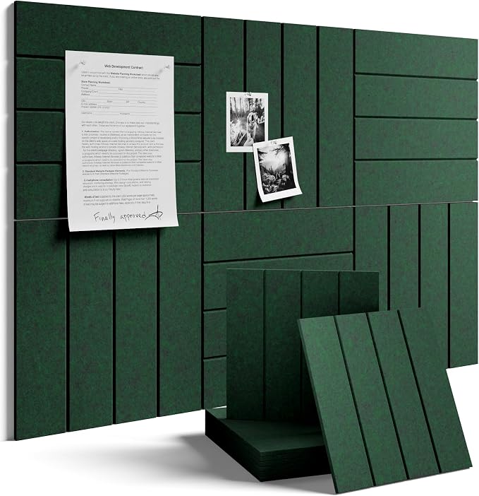 Fluxynara 36" x 24" Large Felt Bulletin Board, Pine Green | 6 Pack Cork Board Alternative with 30 Safe Adhesive Tabs, Felt Pin Boards for Wall Decor, Home, Office, Classroom, Dorm by FLUXYNARA