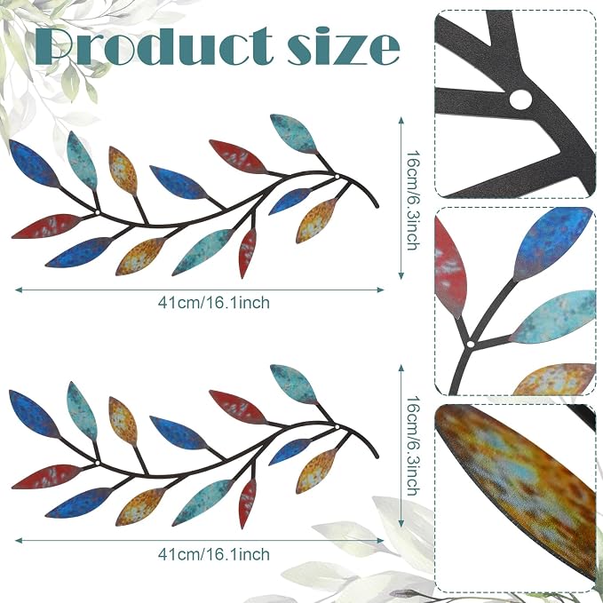 Zhengmy 2 Pcs Metal Leaf Wall Art Vine Branch Decor,Elegant Color | Olive Branch Metal Decor for Living Room Hallway, Symmetrical Leaf Pair for Doorway Entryway, Lightweight Hanging Art Design - Image 2
