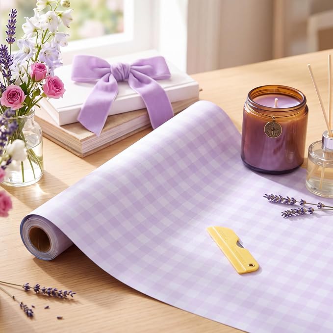 Drydiet Purple Gingham Wallpaper Peel and Stick Contact Paper 15.8 X118.1 | Gingham Wallpaper, Self Adhesive Removable, Plaid Wall Sticker Paper for Home Locker Dorm Classroom Bedroom Living Room Decor - Image 3