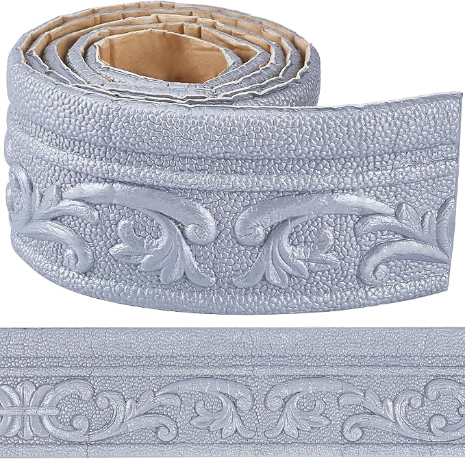CRASPIRE 82 x 3 Crown Molding Peel and Stick 3D Flexible Foam Wall Trim Silver Self Adhesive Wallpaper Border Sticky Decorative Edging Baseboard Lines for Mirror Border Wall Hotel DIY Decor by CRASPIRE