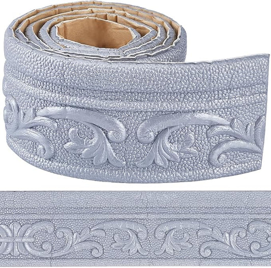 CRASPIRE 82 x 3 Crown Molding Peel and Stick 3D Flexible Foam Wall Trim Silver Self Adhesive Wallpaper Border Sticky Decorative Edging Baseboard Lines for Mirror Border Wall Hotel DIY Decor by CRASPIRE