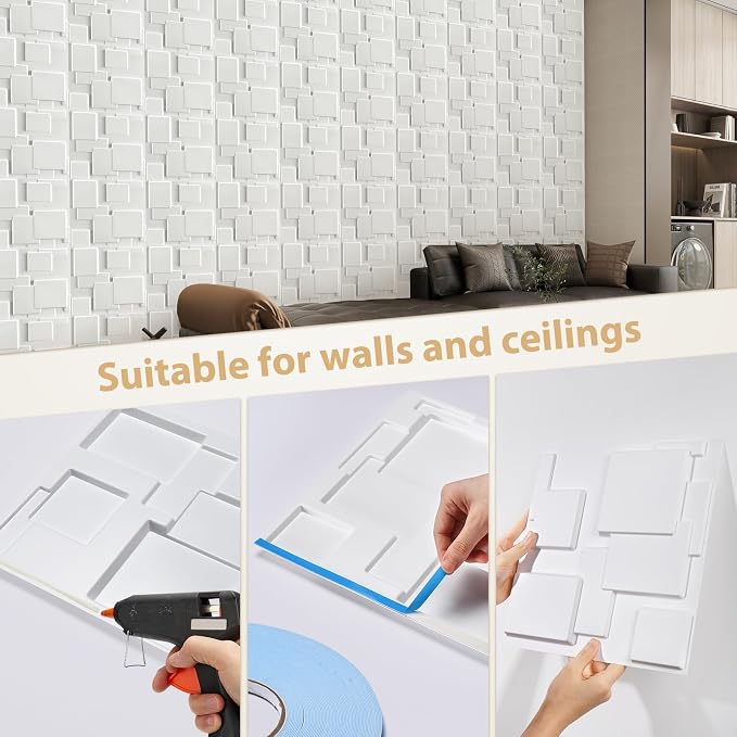 Heikki 30 Pack 3D Wall Panel for Interior Wall Décor, PVC Flower Textured Wall Panels for Living Room Bedroom Hotel Office, 11.8"x11.8", Double-Sided Tape (White-YJ) - Image 3