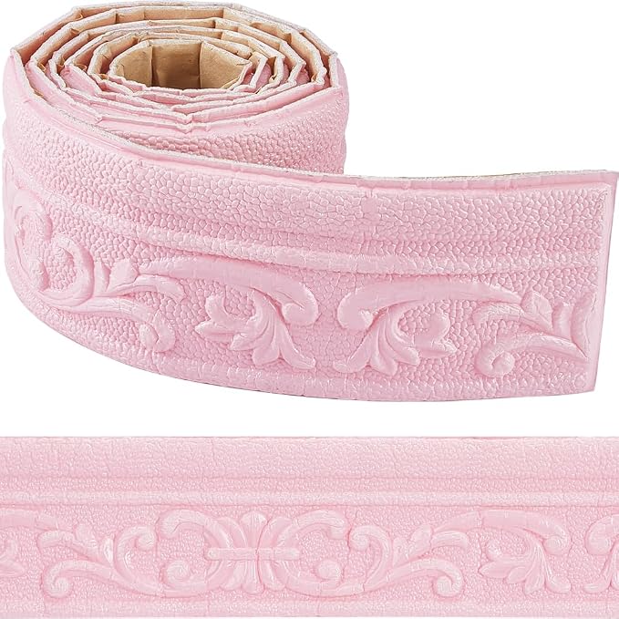 CRASPIRE 88 x 3in Crown Molding Peel and Stick 3D Flexible Foam Wall Trim Pink Self Adhesive Wallpaper Border Sticky Decorative Edging Baseboard Lines for Mirror Border Wall Hotel DIY Decor by CRASPIRE