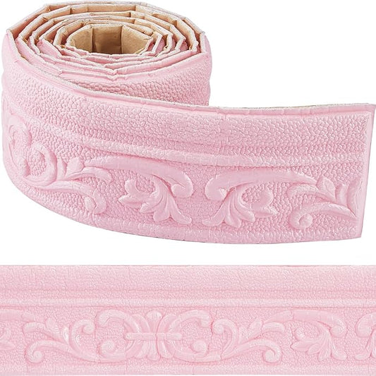 CRASPIRE 88 x 3in Crown Molding Peel and Stick 3D Flexible Foam Wall Trim Pink Self Adhesive Wallpaper Border Sticky Decorative Edging Baseboard Lines for Mirror Border Wall Hotel DIY Decor by CRASPIRE