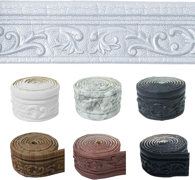 90" x 3.1" Peel Stick Foam Molding Trim Self Adhesive, Crown Molding Wallpaper Border Flexible, 3D Wall Edging Lines Foam Baseboard, Wall Base Moulding Trim for Home, Hotel DIY Decoration by WAPANE