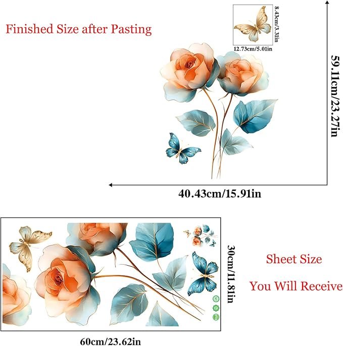 Dreamy Colorful Flower Wall Decal Yellow Blue Blossoms Peel and Stick Wall Art Removable PVC Wall Sticker for Bedroom Nursery Living Room Home Decor - Image 9