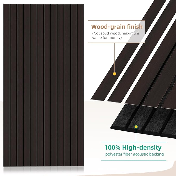 Acoustic Wall Panels,4 Pack 47.2”x23.6”x0.35” Sound Panels,Ebony | Simulated Wood Grain Finish Wall Panels,Decorative PVC Wood Veneer Soundproof Panels for Wall, High-Density Polyester Fiber - Image 4