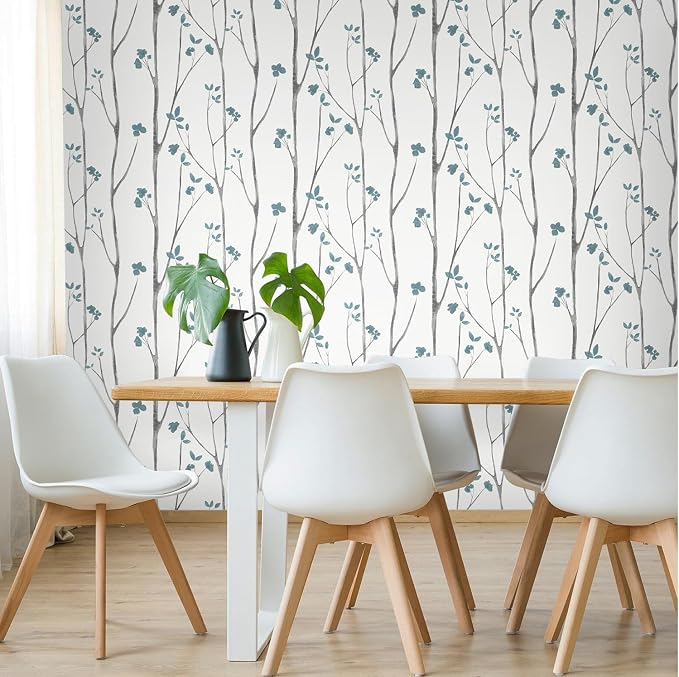 Timeet Peel and Stick Wallpaper White and Blue Floral Wallpaper Boho Leaf Contact Paper Self Adhesive Removable Wall Paper for Bedroom Bathroom Cabinet Wall Decoration 16"x78.7" - Image 3