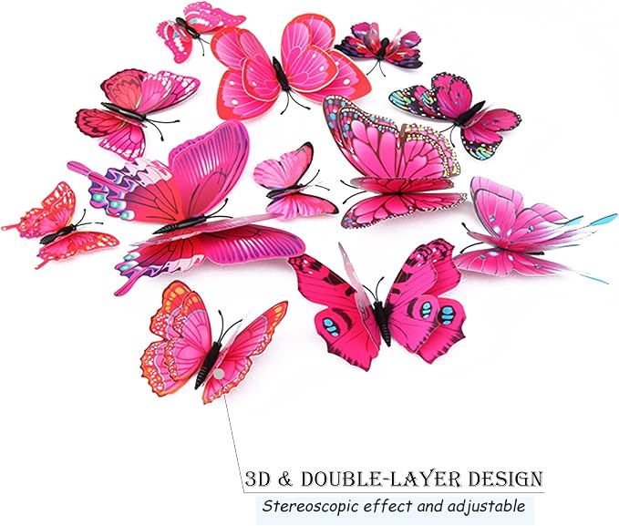 OPSEAM 3D Butterfly Wall Decor Butterfly Decorations Stickers with Magnets | 48 PCS Purple&red,12 Styles Double Layer Butterfly for Classroom Decoration,Locker Refrigerator, Reusable,Waterproof - Image 4