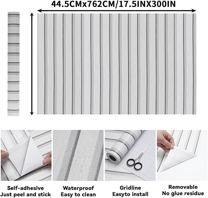 Wood Slat Peel and Stick Wallpaper - 17.5'' x 300'' Self-Adhesive Contact Paper for Walls, Wall Panel, Easy DIY Wall Decor (White) - Image 2