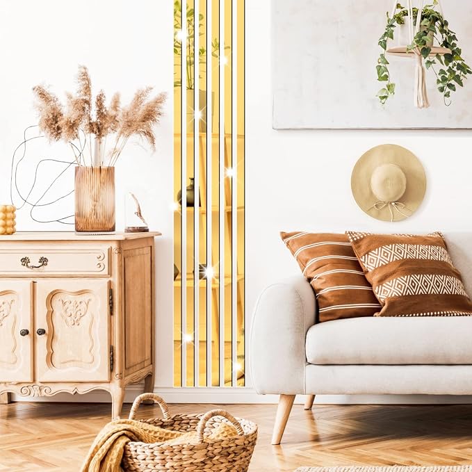 Stripe Mirror Wall Stickers Gold Acrylic Mirror Decals Decor Peel and Stick - Image 4
