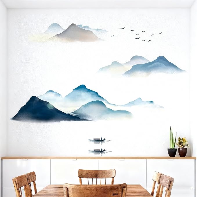 Chinese Style Vast Mountains and Rivers Wall Stickers Vinyl Removable for Mountain Wallpaper Bedroom Living Room Office Study Room Murals - Image 6