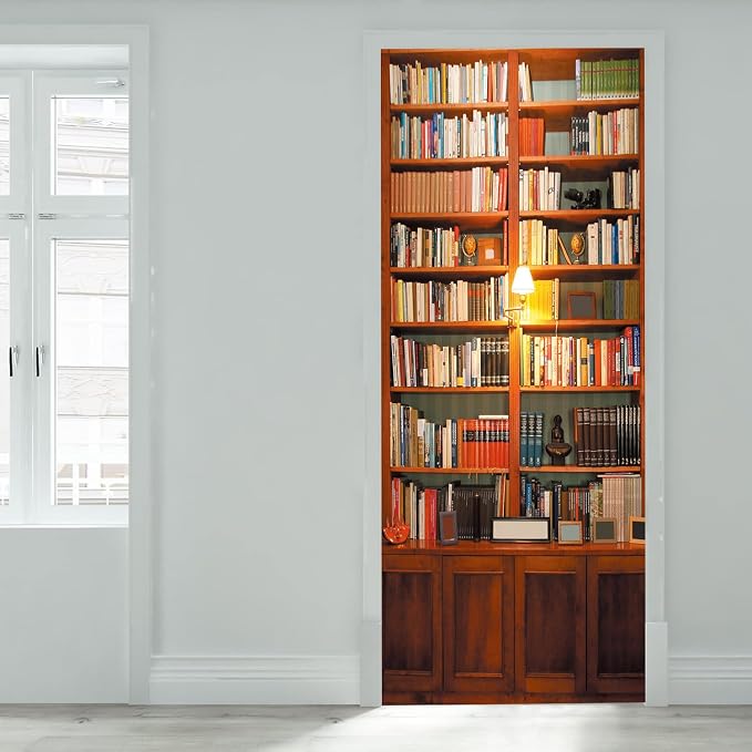 artfanke 3D Retro Bookcase Door Sticker Peel and Stick 33.5"x84.6"- Self-Adhesive Bookshelf Door Murals Wallpaper - PVC Wall Decal for Bedroom Decor(2 Sheets/Set) - Image 5