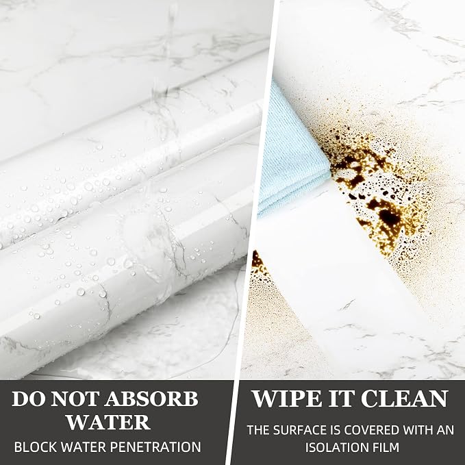 Marble Contact Paper White Peel and Stick Wallpaper for Kitchen Countertop | 15.7" x 236.2" Gray Granite Self Adhesive Removable Vinyl Roll Wall Paper for Kitchen Backsplash Cabinets and Drawer - Image 5