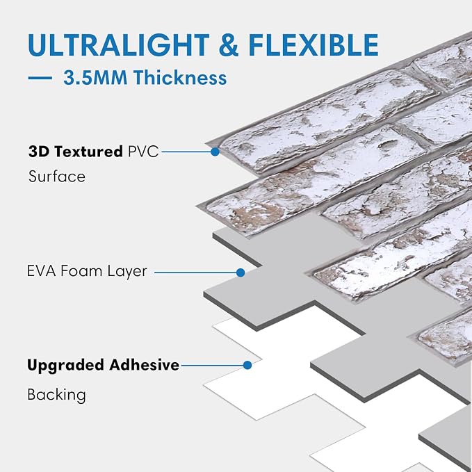 COMSTICKC 3D Peel and Stick Faux Brick Wall Panels for Quick DIY Wall Decor | 12 Pcs 22.8" x 11.8", Not Real Brick, Ultra-Light PVC 3D Fake Brick Wallpaper Decorative Tiles Covering, Cover 22.48 sq ft - Image 4