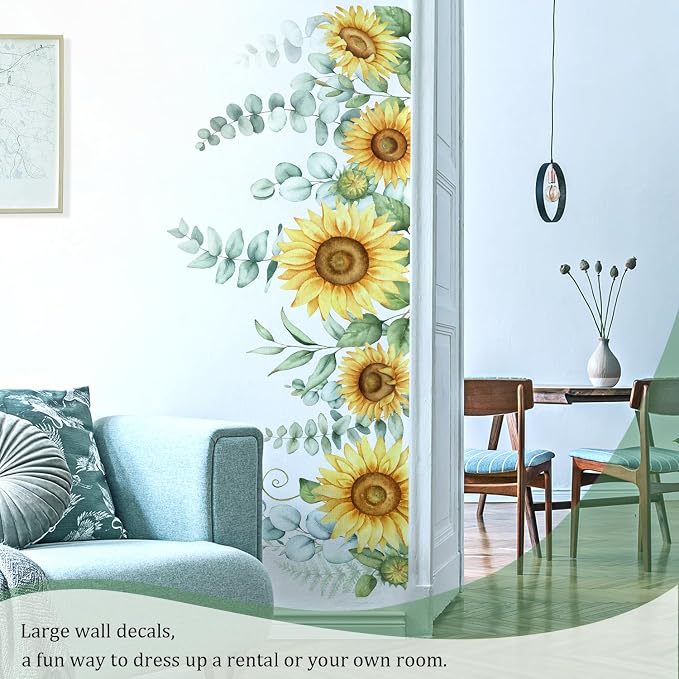 Sunflowers Floral Wall Decals Peel and Stick, Large Floral Flowers Wall Stickers, Removable Vine Home Decor Art for Bedroom Living Room Classroom Office - Image 4