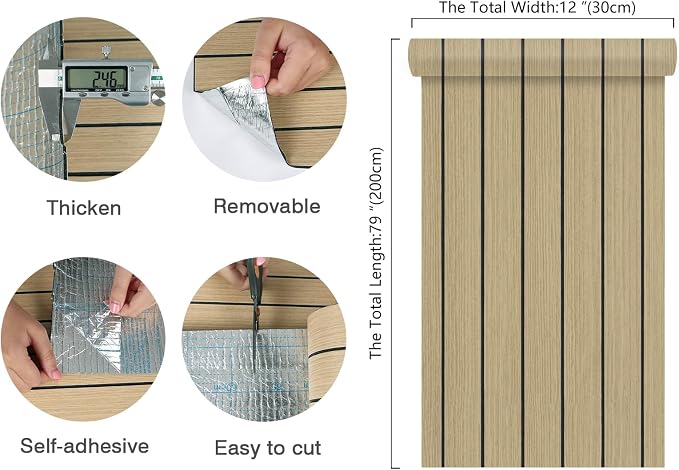 CHIHUT 3D Brown Wood Panels for Interior Walls Decor Acoustic Flexible Slat Wood Peel and Stick Wall Panels Roll Self Adhesive Decorative Foam Wall Paper for Kitchen Island Ceiling RV 12"x79" - Image 8