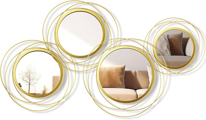 Hicarer 4 Pcs Decorative Wall Mirror Round Modern Circle Mounted Mirror Metal Wall Art Decor for Bedroom Living Room Entryway Dining Room Hallway(Gold) - Image 2